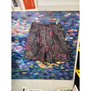 Vintage Michele Palmer Paisley Pleated Shorts Pink Teal Floral Size 14 Made USA